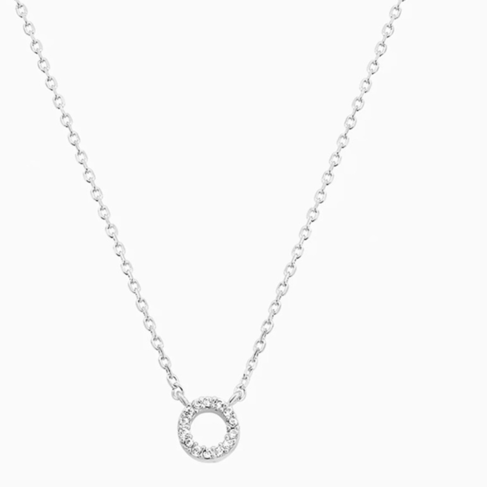 CR Sterling Silver Open Circle Cubic Zirconia Pendant Necklace
